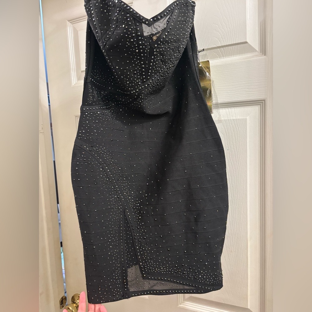 Homecoming Black Bandage Mini Dress with rhinestones